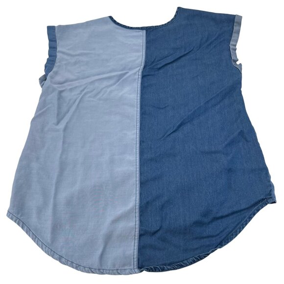 Cato Womens Color Block Denim Blue Sleeveless Top Small 100% Tencel - Picture 5 of 6